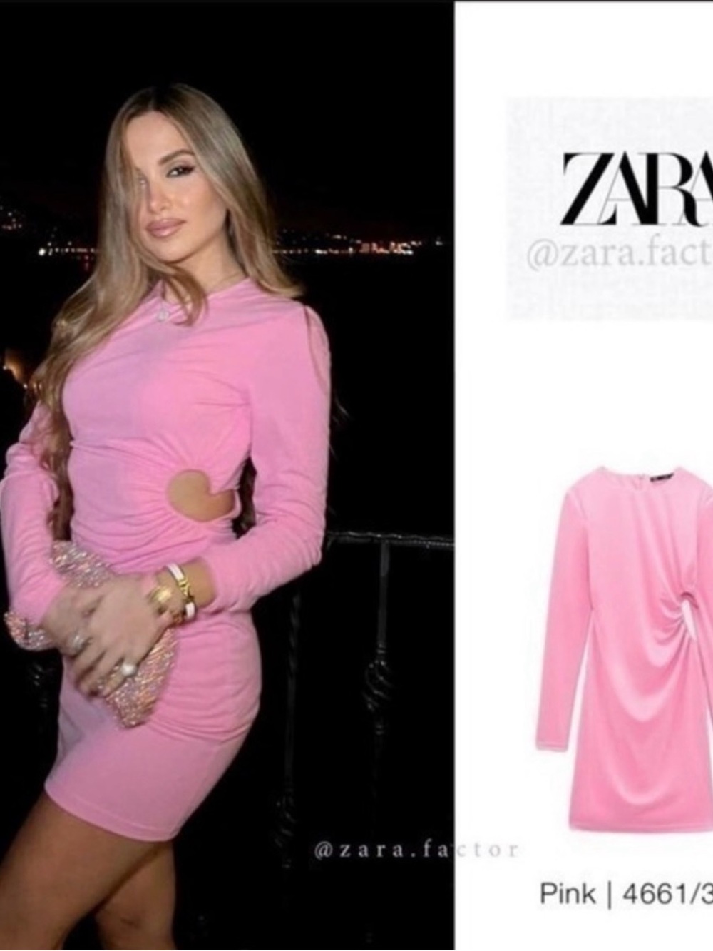Zara Pink Long-Sleeve Mini Dress with Side Cutout